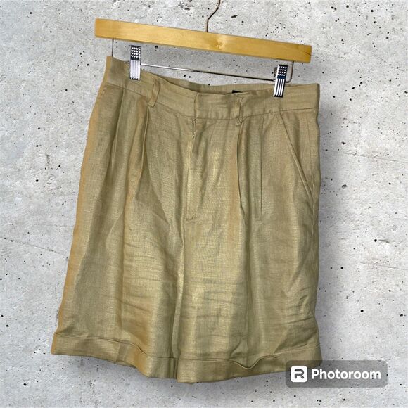 Nordstrom Classiques Women’s Tan Pleated High Waisted Size 10 Linen VTG 80s 90s - Picture 1 of 9